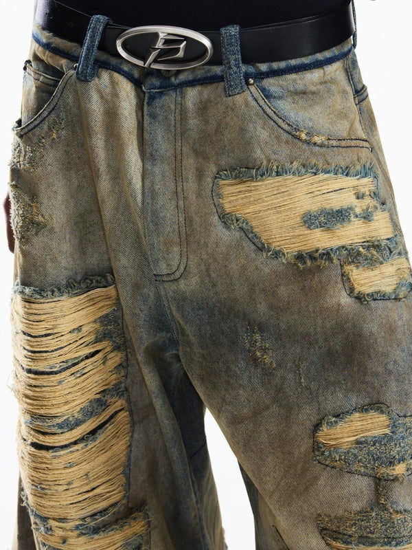 Vintage Distressed Wide-Leg Denim Pants 3