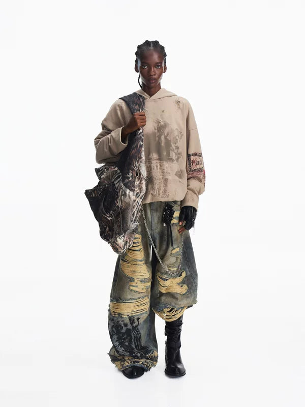 Vintage Distressed Wide-Leg Denim Pants 5