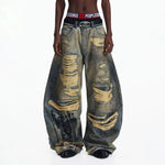 6146027498143,6146027498144,6146027498145,6146027498146, Vintage Distressed Wide-Leg Denim Pants