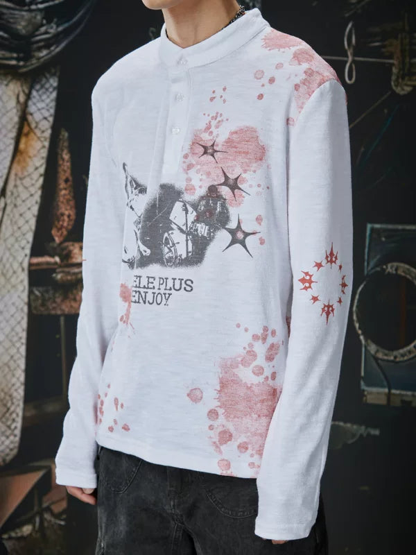Vintage Graphic Henley Long Sleeve T-Shirt 3