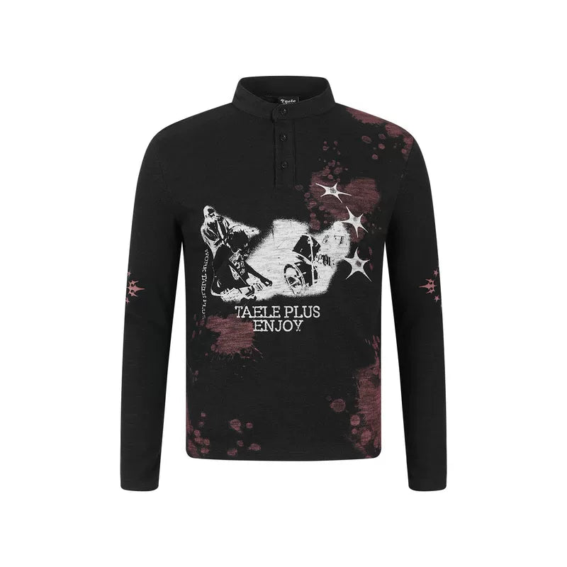 6032030456550,6032030456551,6032030456552, Vintage Graphic Henley Long Sleeve T-Shirt