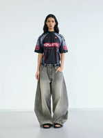 Vintage Ink Wash Wide Leg Jeans Pants 4