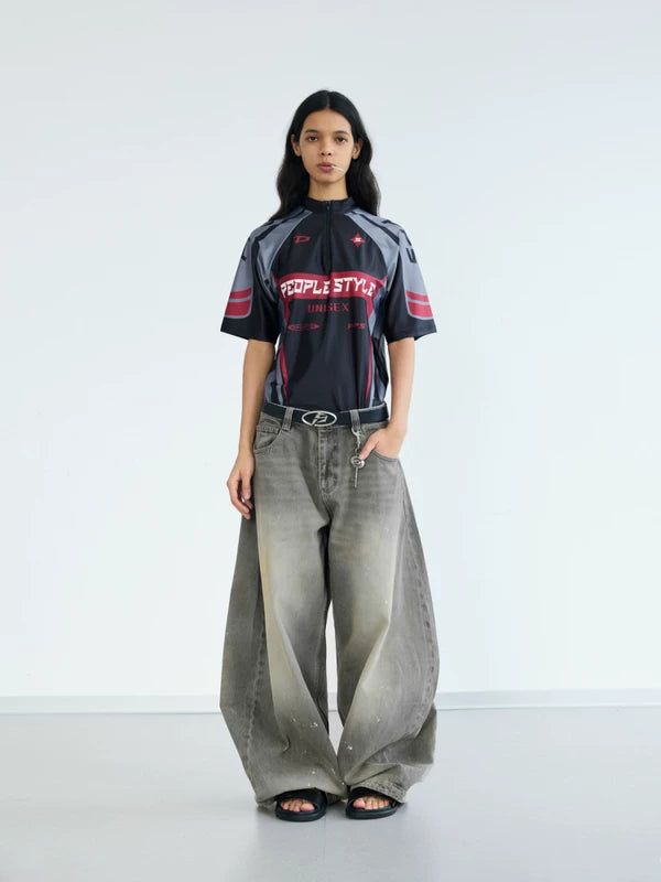 Vintage Ink Wash Wide Leg Jeans Pants 4