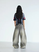 Vintage Ink Wash Wide Leg Jeans Pants 5