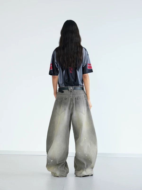 Vintage Ink Wash Wide Leg Jeans Pants 5