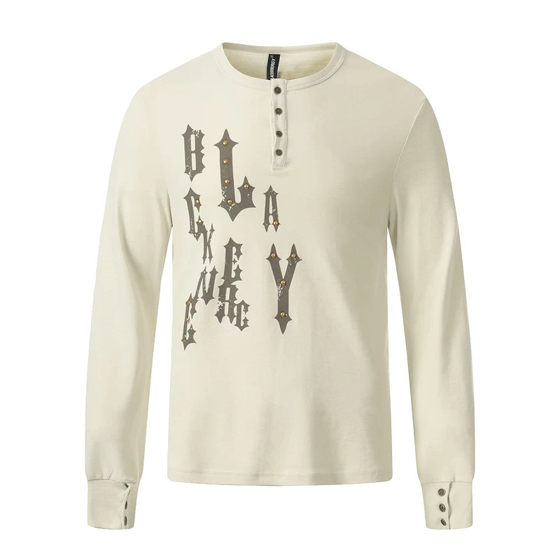 6191245711247,6191245711248,6191245711249,6191245711250, Vintage Print Lyocell Slim Fit Long Sleeve T-Shirt