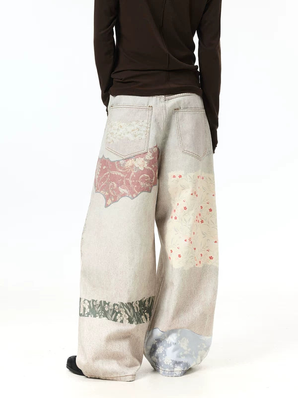 Vintage Print Oversized Wide Leg Jeans Pants 4