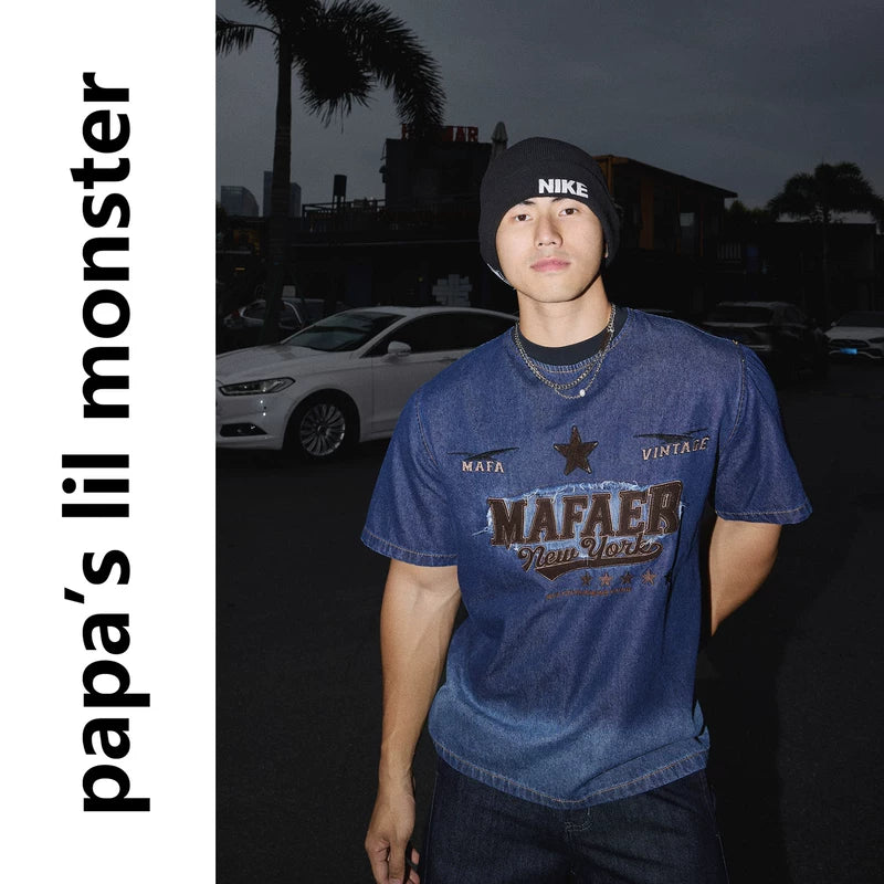 6055700688072,6055700688073,6055700688074, Vintage Star Graphic Denim T-Shirt