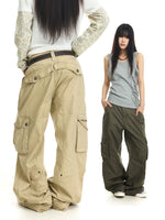 Vintage Washed Multi-Pocket Wide-Leg Cargo Pants 1