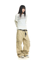 Vintage Washed Multi-Pocket Wide-Leg Cargo Pants 5