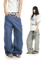 Vintage Washed Splatter Wide-Leg Cargo Pants 1