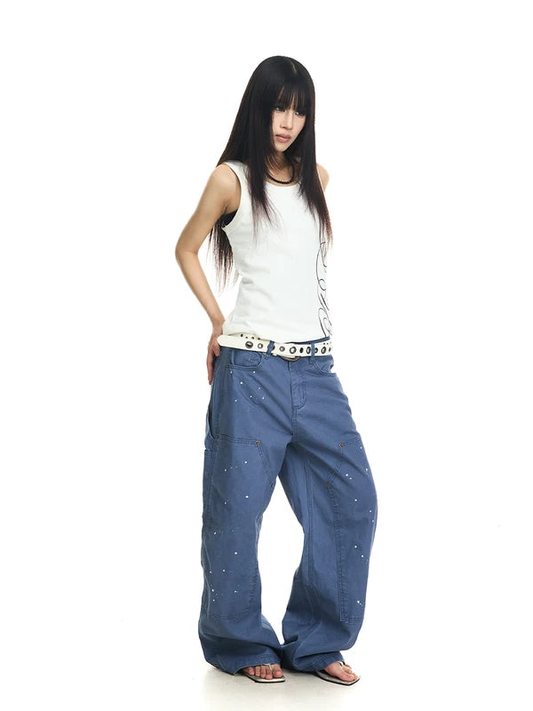 Vintage Washed Splatter Wide-Leg Cargo Pants 4