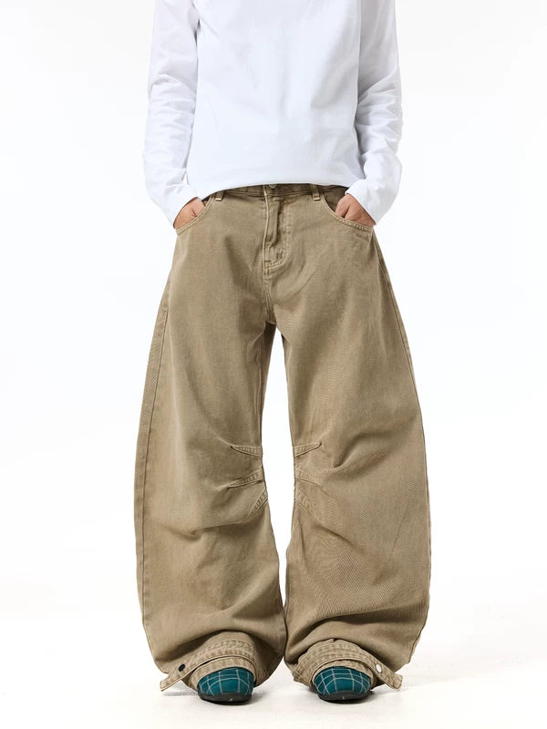 Vintage Washed Wide-Leg Cargo Jeans Pants 1