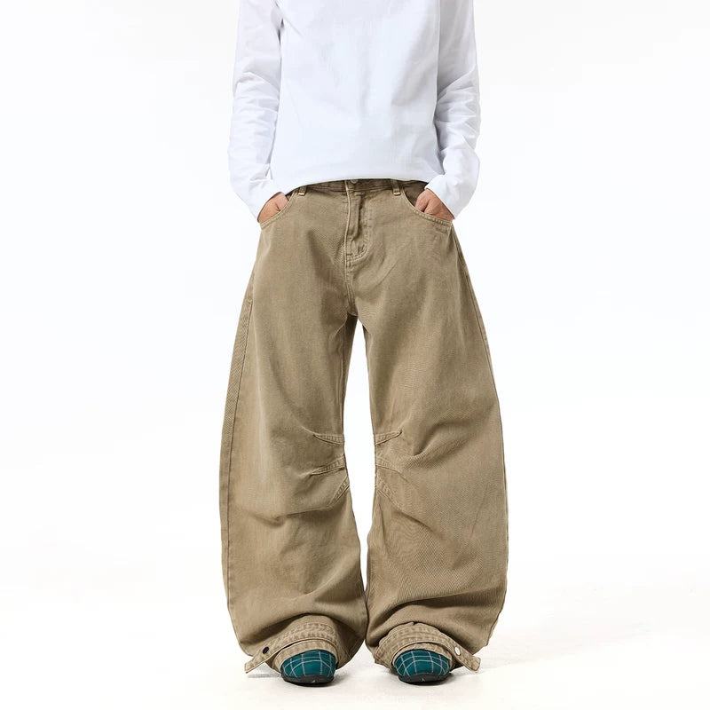 6004524285362,6004524285363,6004524285364,6004524285365,6004524285366, Vintage Washed Wide-Leg Cargo Jeans Pants