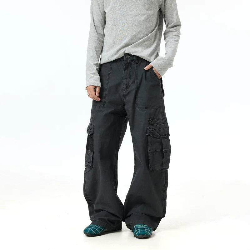 5999091609101,5999091609102,5999091609103,5999091609104,5999091609105, Vintage Washed Wide Leg Cargo Pants