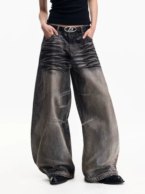 Vintage Washed Wide-Leg Denim Pants 1