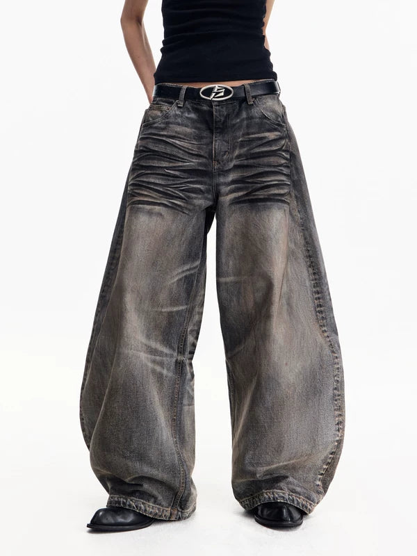 Vintage Washed Wide-Leg Denim Pants 2