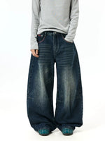 Vintage Washed Wide-Leg Distressed Jeans Pants 1