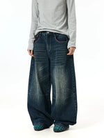 Vintage Washed Wide-Leg Distressed Jeans Pants 2