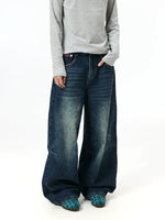 Vintage Washed Wide-Leg Distressed Jeans Pants 4
