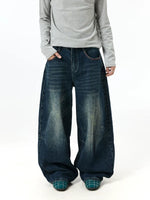 Vintage Washed Wide-Leg Distressed Jeans Pants 5