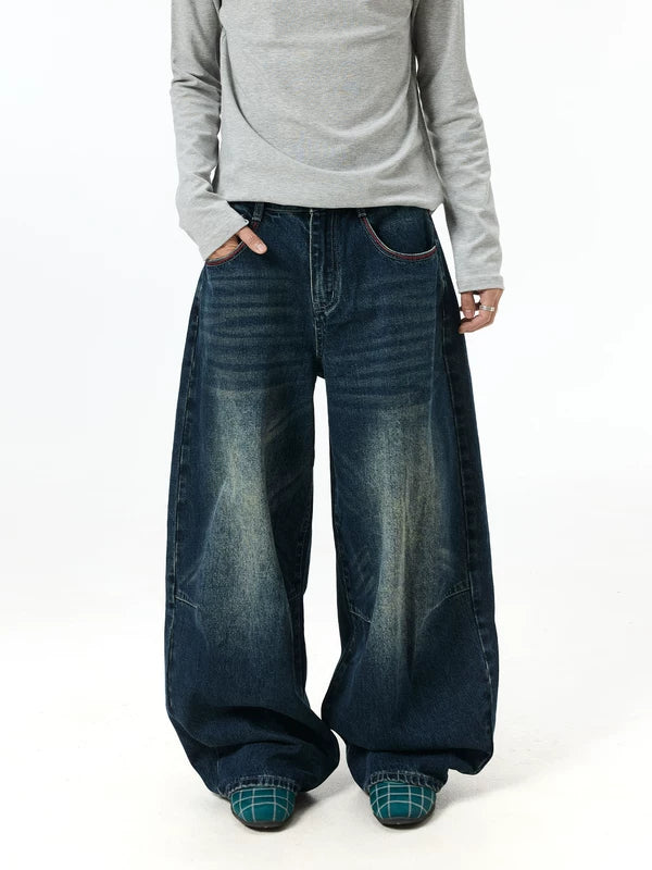 Vintage Washed Wide-Leg Distressed Jeans Pants 5