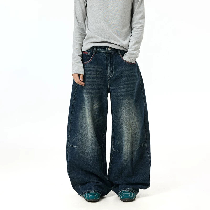 6001451768495,6001451768496,6001451768497,6001451768498, Vintage Washed Wide-Leg Distressed Jeans Pants