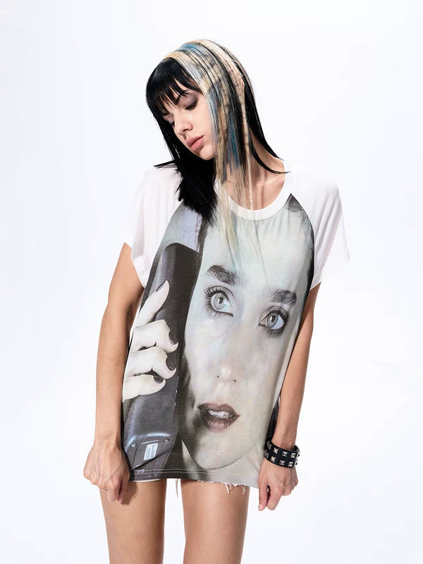 Visual Kei Portrait Print Raglan T-Shirt 2