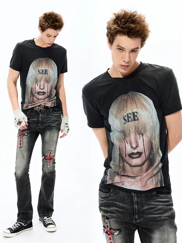 Visual Kei Portrait Print T-Shirt 1