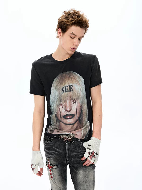 Visual Kei Portrait Print T-Shirt 4