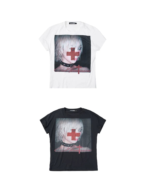 Visual Kei Portrait Rhinestone Cross T-Shirt 5