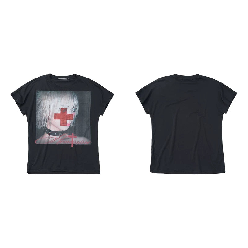 6265471066259,6265471066260,6265471066261,6265471066262, Visual Kei Portrait Rhinestone Cross T-Shirt