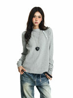 Waffle Knit Asymmetrical Neck Long Sleeve Tee 2
