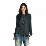 6037456360562,6037456360563,6037456360564, Waffle Knit Asymmetrical Neck Long Sleeve Tee