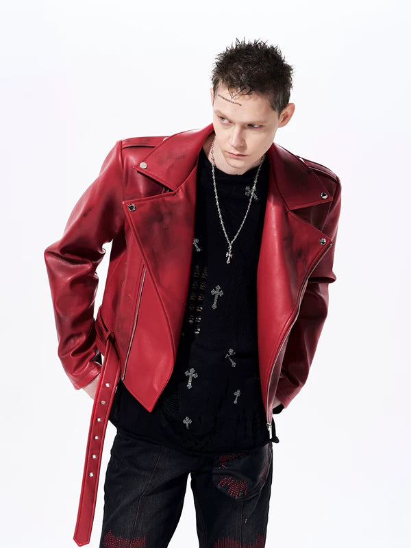 War Horse Print Distressed Leather Jacket 2