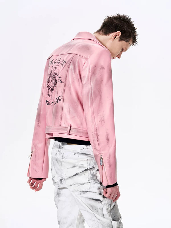 War Horse Print Distressed Leather Jacket 4