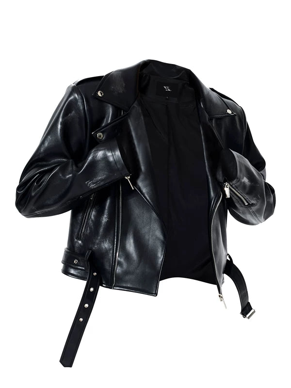 War Horse Print Distressed Leather Jacket 5