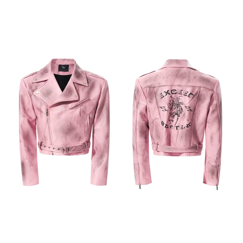 6026167256615,6026167256616,6026167256617,6026167256618, War Horse Print Distressed Leather Jacket