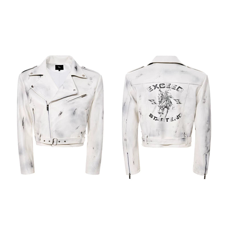 6026167256623,6026167256624,6026167256625,6026167256626, War Horse Print Distressed Leather Jacket