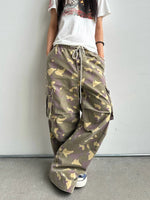 Washed Camouflage Drawstring Cargo Pants 1