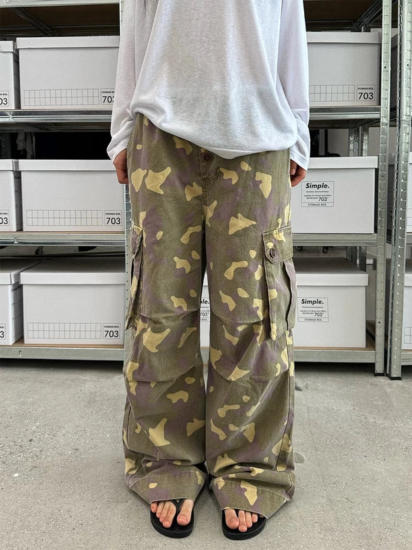 ,6105108284420,6105108284421,6105108284422,6105108284423,6105108284424, Washed Camouflage Drawstring Cargo Pants