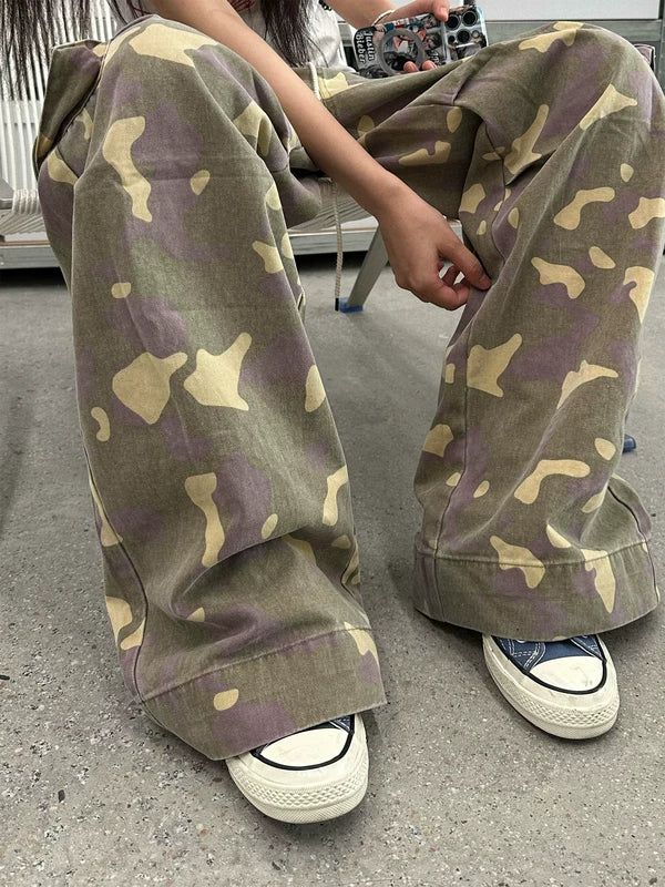Washed Camouflage Drawstring Cargo Pants 3