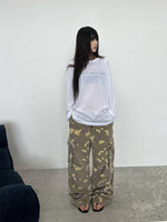 Washed Camouflage Drawstring Cargo Pants 5
