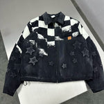 Washed Canvas Checkered Star Embroidered Jacket 3