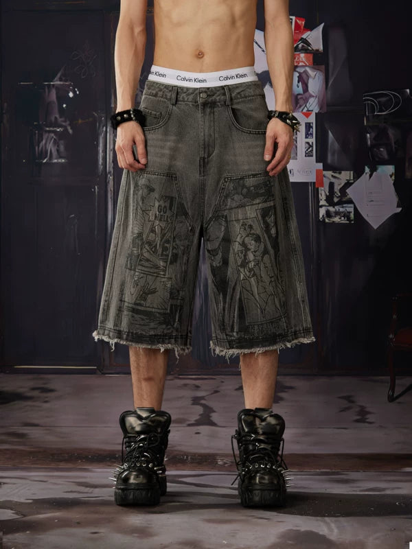 Washed Distressed Denim Shorts 1