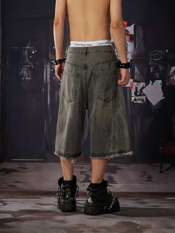 Washed Distressed Denim Shorts 4