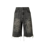 6077636601311,6077636601312,6077636601313,6077636601314, Washed Distressed Denim Shorts