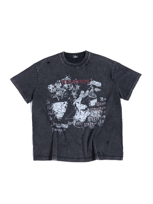 Washed Distressed Graphic Cotton T-Shirt 1