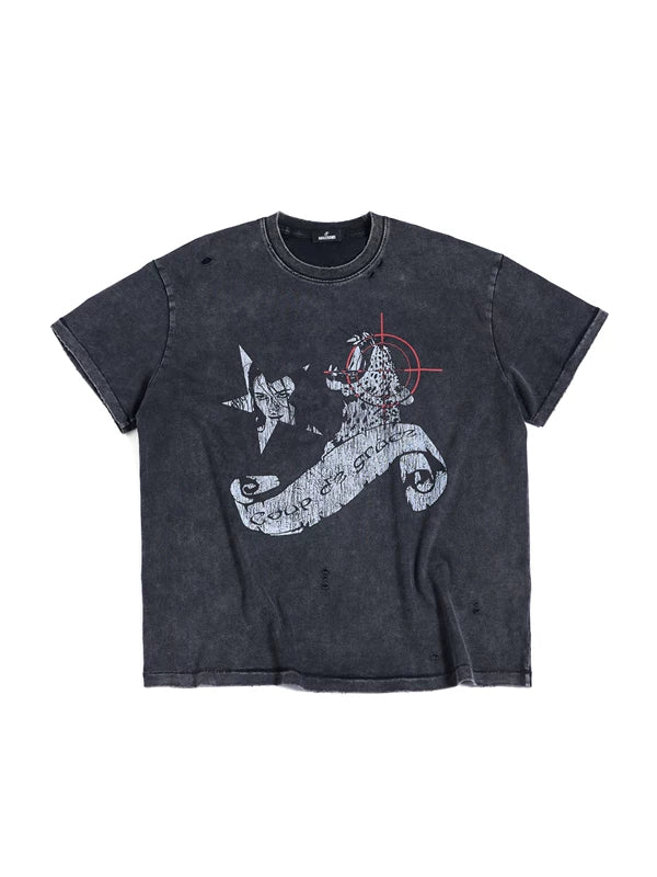 Washed Distressed Graphic Crew Neck T-Shirt 1