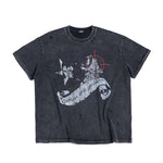 6198889795361,6198889795362,6198889795363, Washed Distressed Graphic Crew Neck T-Shirt